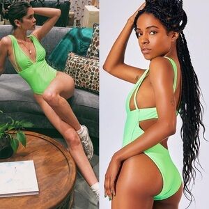 Mai Mia Fred Siegal Cole Neon Green One Piece Mesh Detail Swimsuit Large